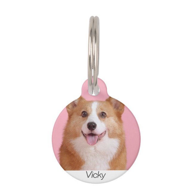 Aangepaste naam foto telefoon verloren hond Rond p Huisdierpenning (Voorkant)