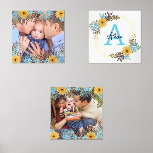 Aangepaste naam foto Wildflower Afdrukken Muurkunst Sets (Voorkant)