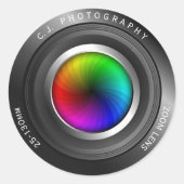 Aangepaste naam fotograaf kleur wiel camera lens ronde sticker (Voorkant)