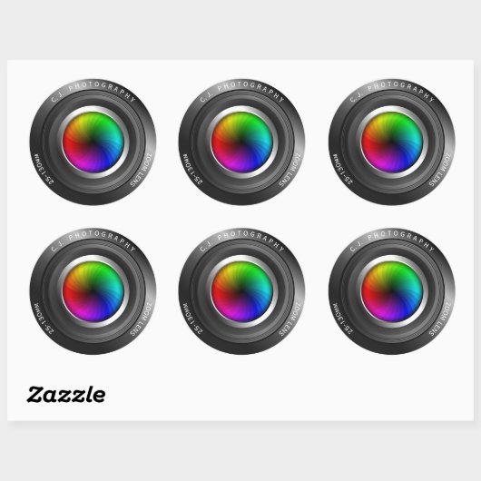 Aangepaste naam fotograaf kleur wiel camera lens ronde sticker (Vel)