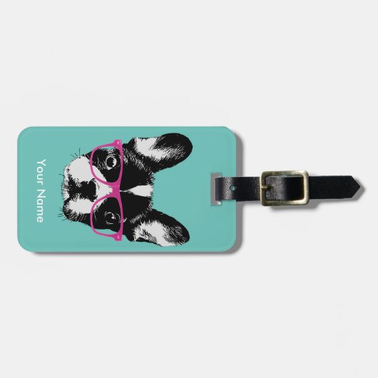 Aangepaste naam Franse Bulldog Hipster Bagagelabel (Voorkant horizontaal)