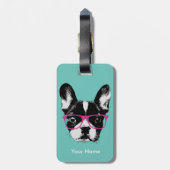 Aangepaste naam Franse Bulldog Hipster Bagagelabel (Achterkant verticaal)