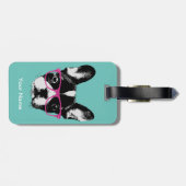 Aangepaste naam Franse Bulldog Hipster Bagagelabel (Achterkant horizontaal)