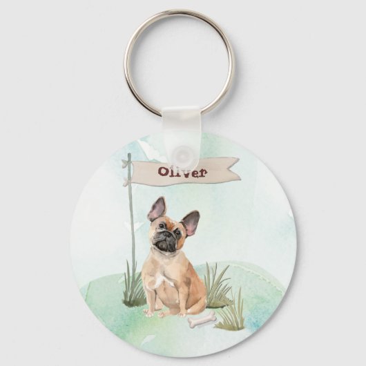 Aangepaste naam Franse Bulldog Huisdier Hond Sleutelhanger (Voorkant)