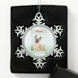 Aangepaste naam Franse Bulldog Pet Dog Tin Sneeuwvlok Ornament