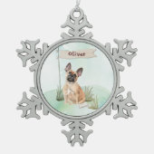 Aangepaste naam Franse Bulldog Pet Dog Tin Sneeuwvlok Ornament (Voorkant)
