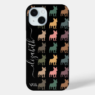 Aangepaste naam Franse Bulldog Vintage bloemmotief iPhone 15 Case