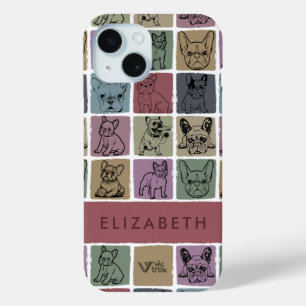Aangepaste naam Franse Bulldog Vintage Bloemmotief iPhone 15 Case
