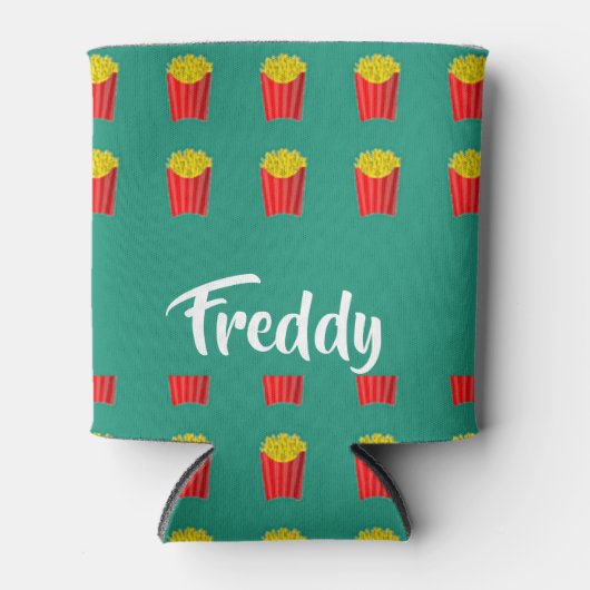 Aangepaste naam friet op blauwgroen blikjeskoeler (Voorkant)