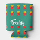 Aangepaste naam friet op blauwgroen blikjeskoeler (Achterkant)