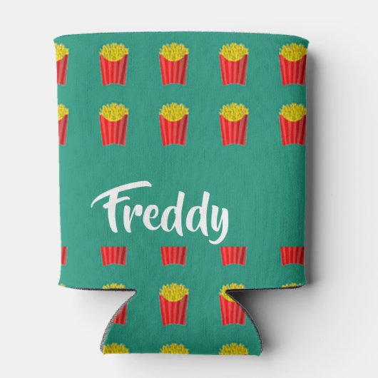 Aangepaste naam friet op blauwgroen blikjeskoeler (Achterkant)