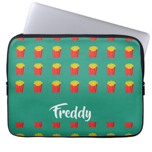 Aangepaste naam friet op blauwgroen laptop sleeve