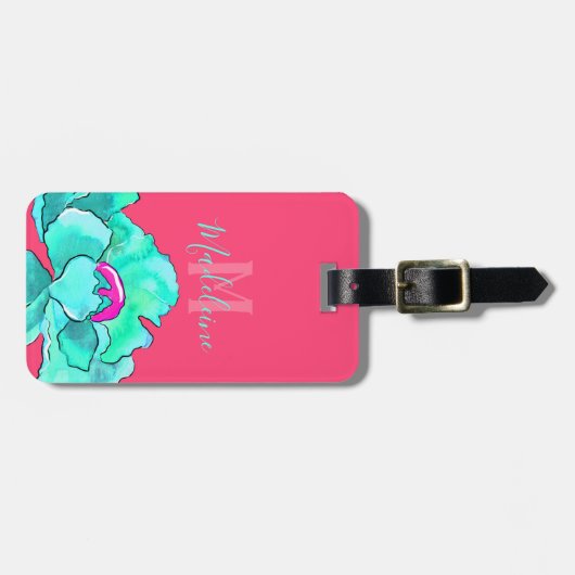 Aangepaste naam Fuchsia & Blauwgroen papegaaiers W Bagagelabel (Voorkant horizontaal)