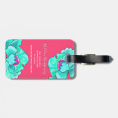 Aangepaste naam Fuchsia & Blauwgroen papegaaiers W Bagagelabel (Achterkant horizontaal)