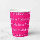 Aangepaste naam fuchsia heet roze wit patroon scha papieren bekers (Achterkant)