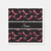 Aangepaste naam fuchsia roze glitter high heels bo servetten (Voorkant)