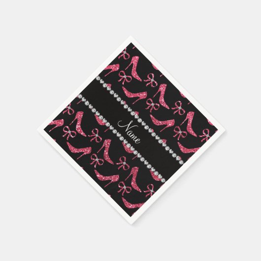 Aangepaste naam fuchsia roze glitter high heels bo servetten (Hoek)