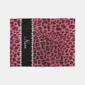 Aangepaste naam fuchsia roze glitter leopard print fleece deken (Voorkant (Horizontaal))