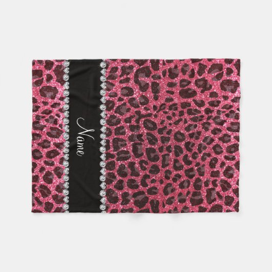 Aangepaste naam fuchsia roze glitter leopard print fleece deken (Voorkant (Horizontaal))