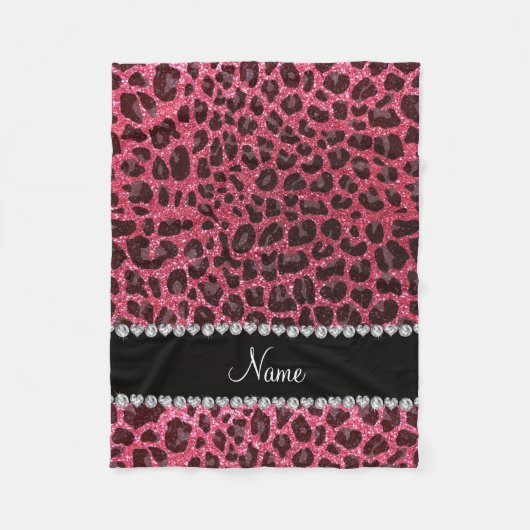 Aangepaste naam fuchsia roze glitter leopard print fleece deken (Voorkant)