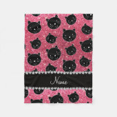 Aangepaste naam: fuchsia roze glitter zwarte katte fleece deken (Voorkant)