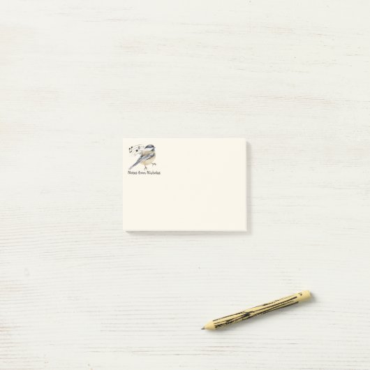 Aangepaste naam Fun Chickadee Vogel Natuur Kunst Post-it® Notes (Op bureau)