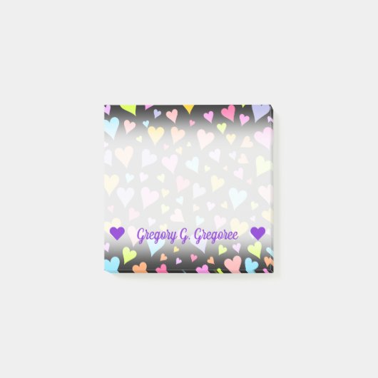 Aangepaste naam; Fun, liefdevol, kleurrijk hartenp Post-it® Notes (Voorkant)