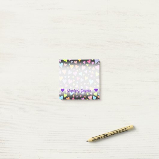 Aangepaste naam; Fun, liefdevol, kleurrijk hartenp Post-it® Notes (Op bureau)