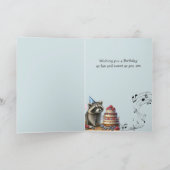Aangepaste naam Fun Raccoon Verjaardagstaart Kaart (Binnen)