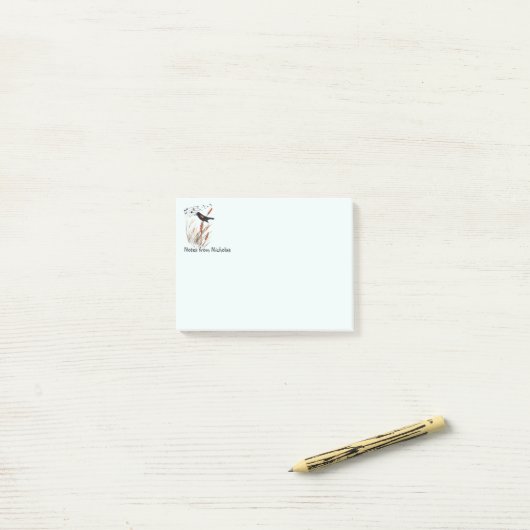 Aangepaste naam Fun Rode-Vleugelige Zwarte Vogel N Post-it® Notes (Op bureau)