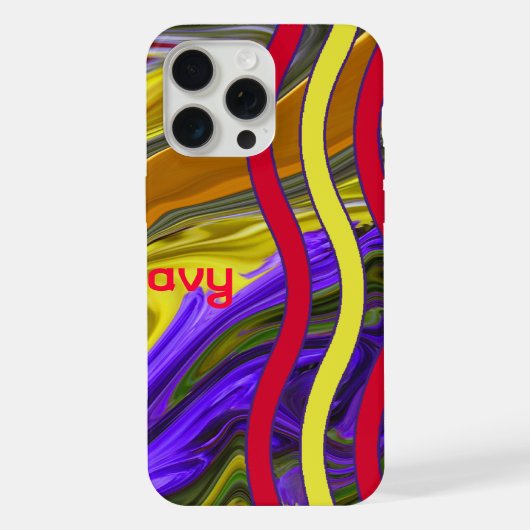 Aangepaste naam Funky Liquid Wave Red Yellow Strip iPhone Hoesje (Achterkant)