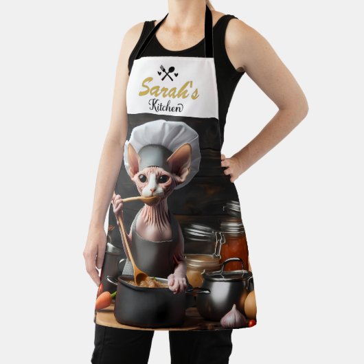 Aangepaste naam Funny Sphynx Cat Chef Cook's Schort (Insitu)