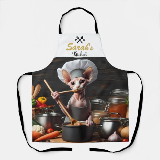 Aangepaste naam Funny Sphynx Cat Chef Cook's Schort (Voorkant)