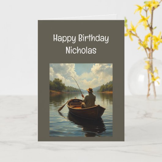 Aangepaste Naam Funny Verjaardag Wensen Man Vissen Kaart (Gele Bloem)