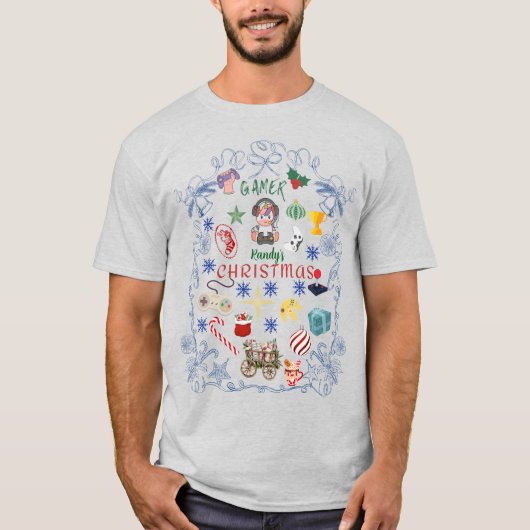  aangepaste naam Gamer Randy's Christmas T-shirt (Voorkant)