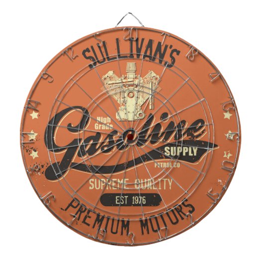 Aangepaste naam Gasoline Motors Retro Mechanic Gar Dartbord (Voorkant)