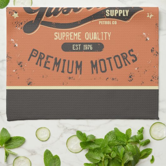 Aangepaste naam Gasoline Motors Retro Mechanic Gar Theedoek (Gevouwen)