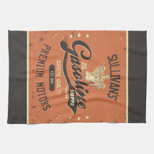 Aangepaste naam Gasoline Motors Retro Mechanic Gar Theedoek (Horizontaal)