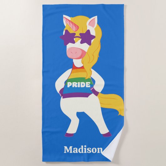 Aangepaste naam Gay Unicorn Strandlaken (Voorkant)