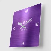 Aangepaste naam geborsteld metaal gepersonaliseerd vierkante klok (Hoek)