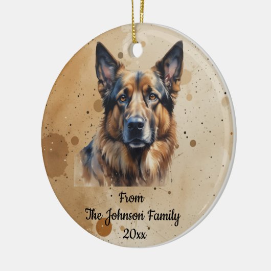 Aangepaste naam, gedateerd Kerstmis Duitse Herder Keramisch Ornament (Links)