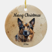 Aangepaste naam, gedateerd Kerstmis Duitse Herder Keramisch Ornament (Achterkant)