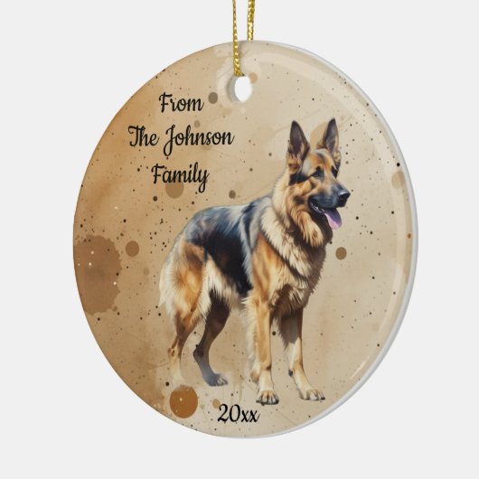 Aangepaste naam, Gedateerd Kerstmis  Duitse Herder Keramisch Ornament (Links)