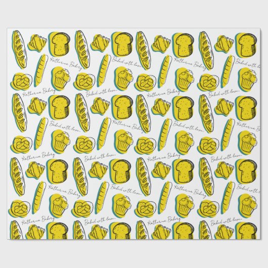 Aangepaste Naam Geel Bakkerij Patroon Cadeaupapier (Vlak)