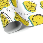 Aangepaste Naam Geel Bakkerij Patroon Cadeaupapier (Rol Hoek)