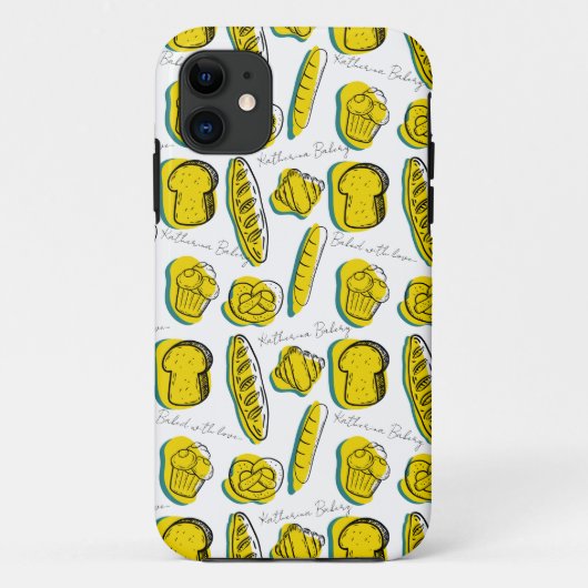 Aangepaste Naam Geel Bakkerij Patroon Case-Mate iPhone Case (Achterkant)