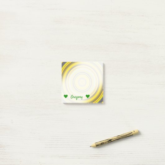 Aangepaste naam + Geel en grijs geneste cirkels pa Post-it® Notes (Op bureau)