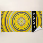 Aangepaste naam + Geel en grijs geneste cirkels pa Strandlaken (Voorkant)