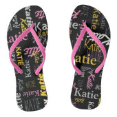 Aangepaste naam geel roze grijs zwart typografisch teenslippers (Voetbed)
