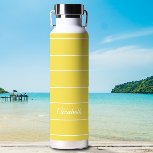 Aangepaste naam geel wit gestreept modern patroon waterfles